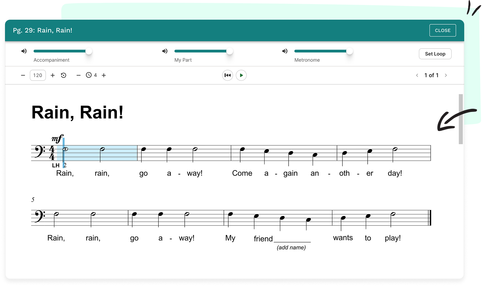 MakeMusic Studio interactive sheet music player